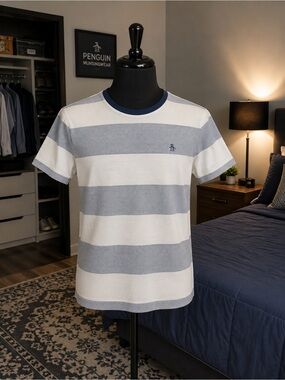 Original Penguin Men’s Navy & White Wide-Stripe Crewneck Tee